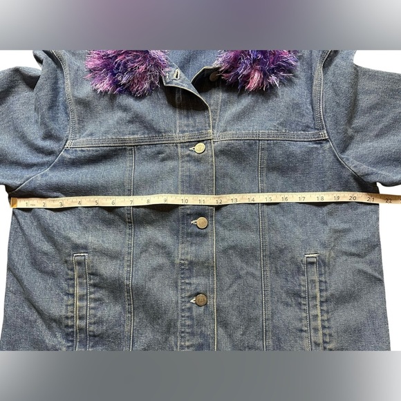Vintage Y2K Crossroads Denim Jacket w/ Purple Faux Fur Collar Women’s Medium - Picture 5 of 7